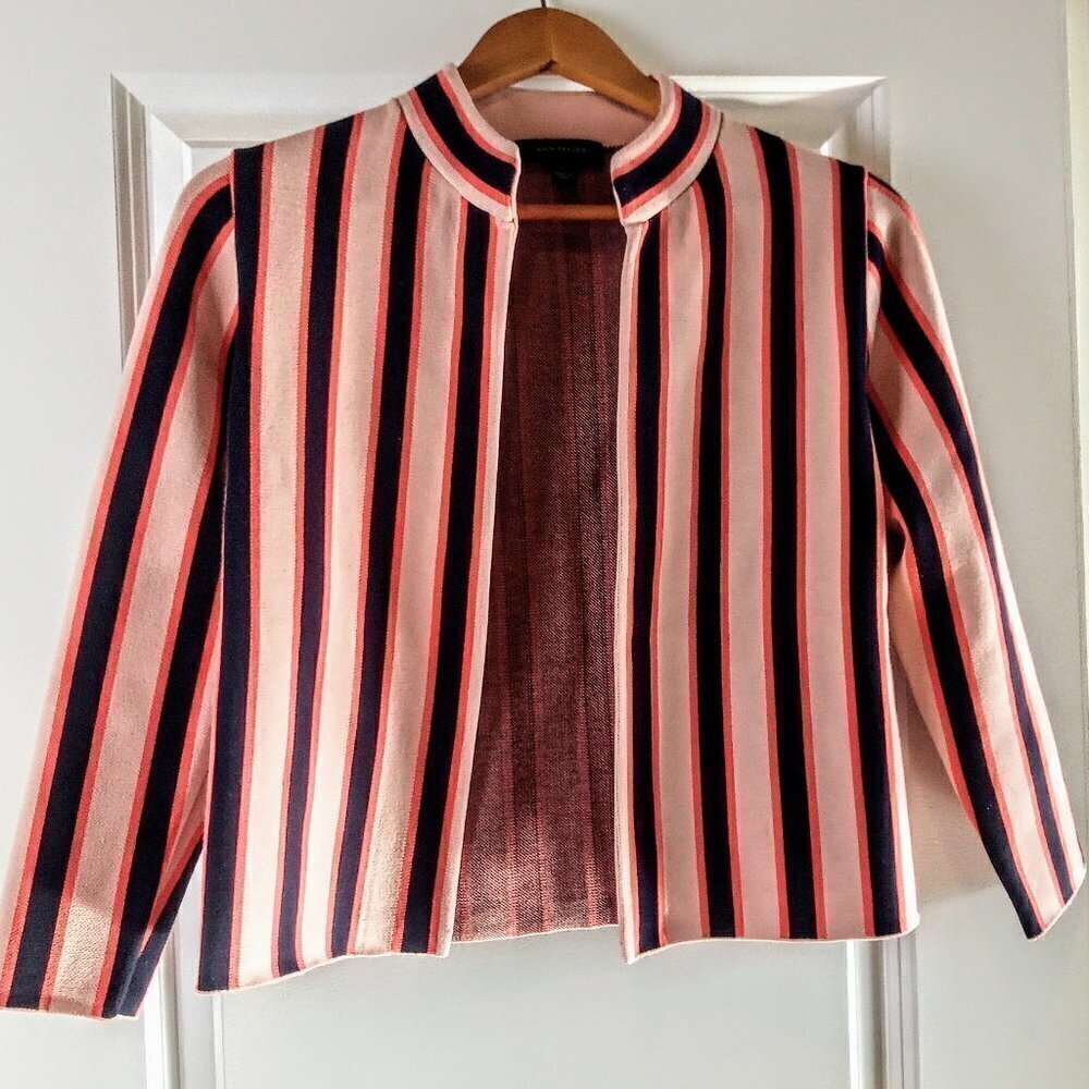 Ann Taylor Coral Stripe Knit Jacket